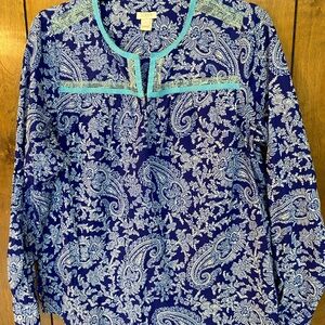 J. Crew Navy and Light Blue Paisley Blouse